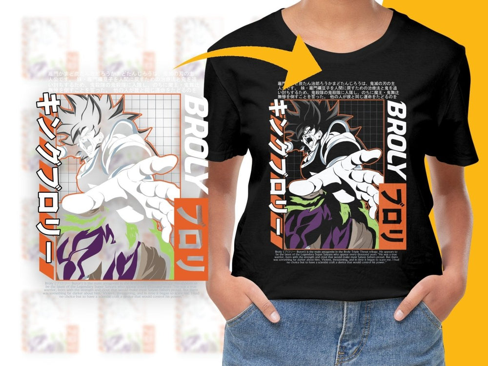 Dramatic Broly Anime Design Action Pose on PNG File - Teepew