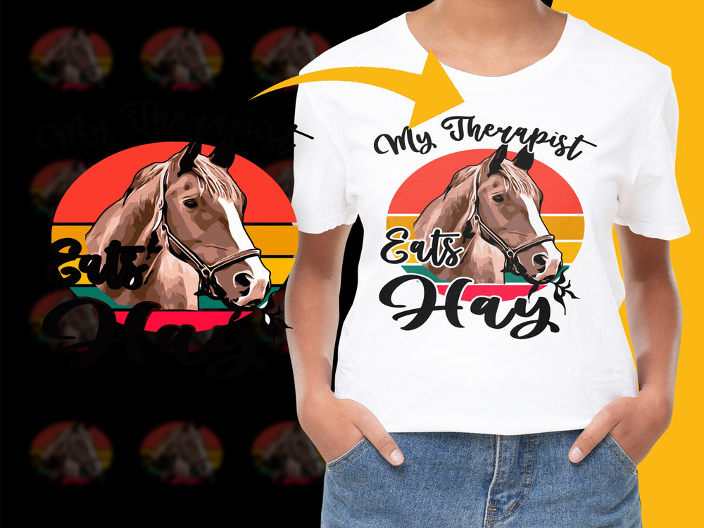Women's Funny Horse T-Shirt, Only Therapist Eats Hay Graphic Tee, Equestrian Casual Wear, Animal Lover Gift, Comfy Cotton Shirt