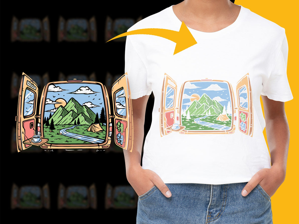 Vintage Train Window Graphic T-Shirt, Scenic Mountain Landscape Tee, Unisex Fashion Casual Wear