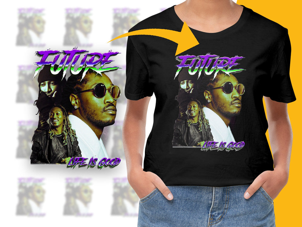 Future Life Is Good Hip Hop Graphic Tee, Trendy Music Artist Black T-Shirt