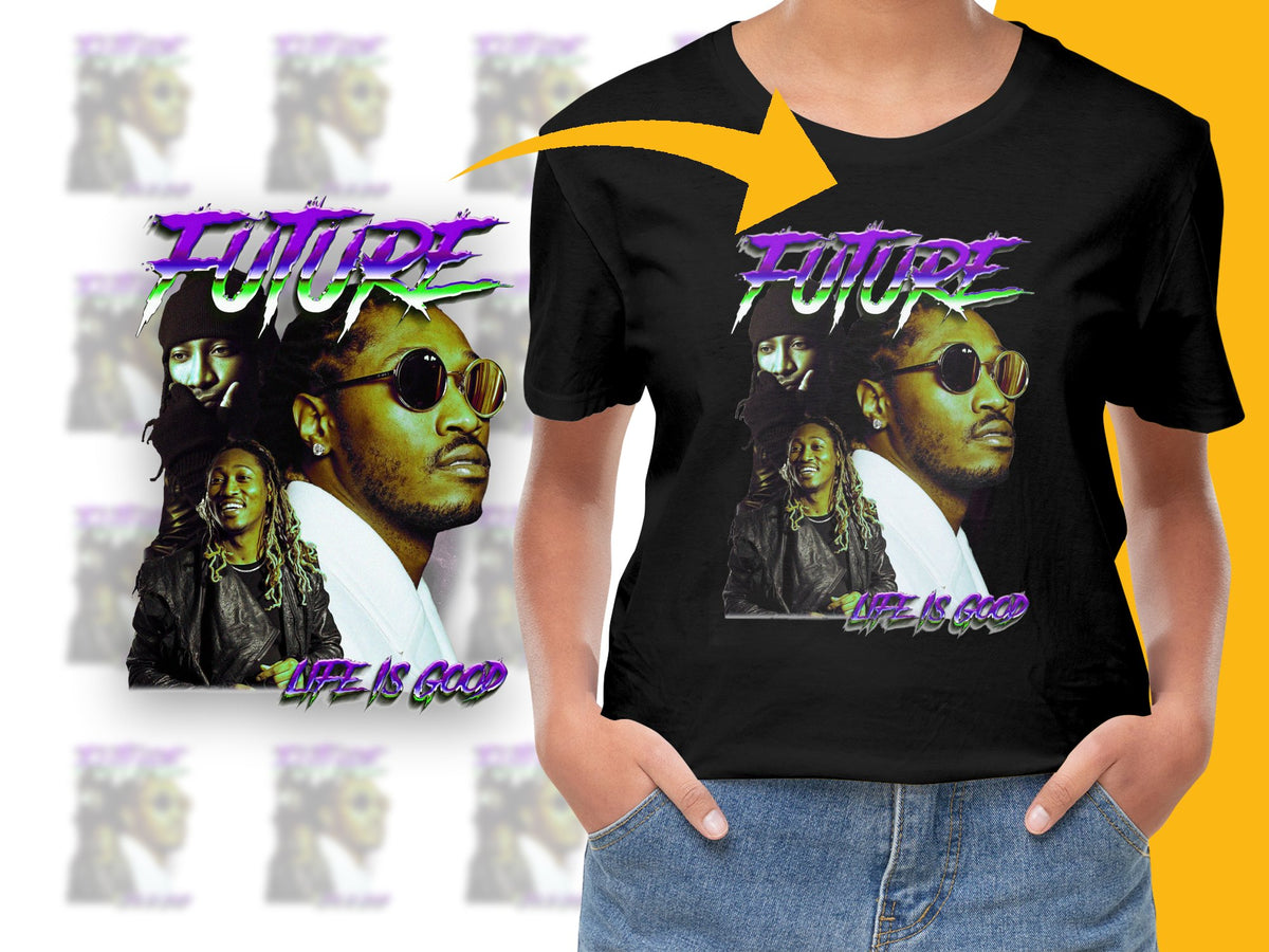 Future Life Is Good Hip Hop Graphic Tee, Trendy Music Artist Black T-Shirt