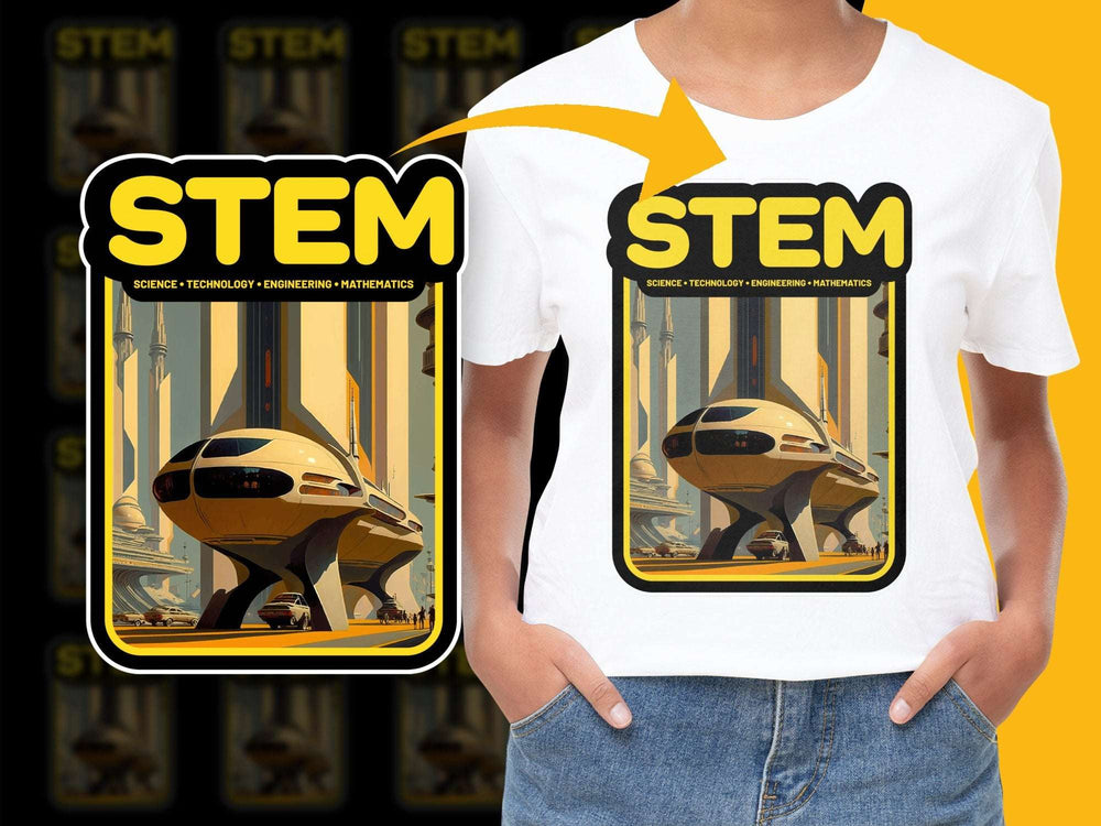 STEM Science Tech Engineering Math Themed T-Shirt, Futuristic Robot Design, Youth and Adult Sizes Available