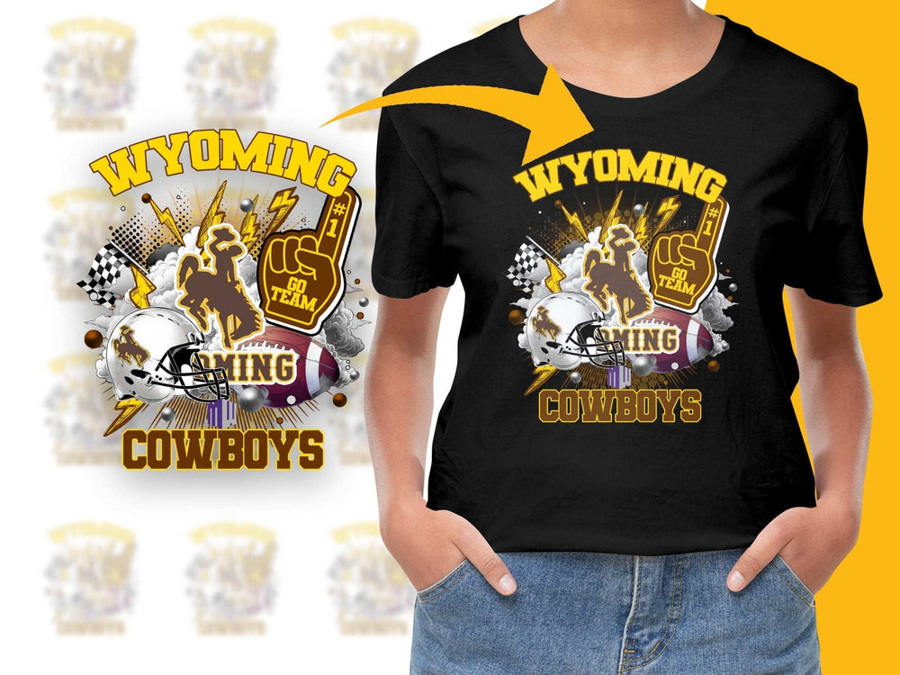 Wyoming Cowboys Graphic T-Shirt Vintage Sports Tee Football Fan Apparel Black Shirt