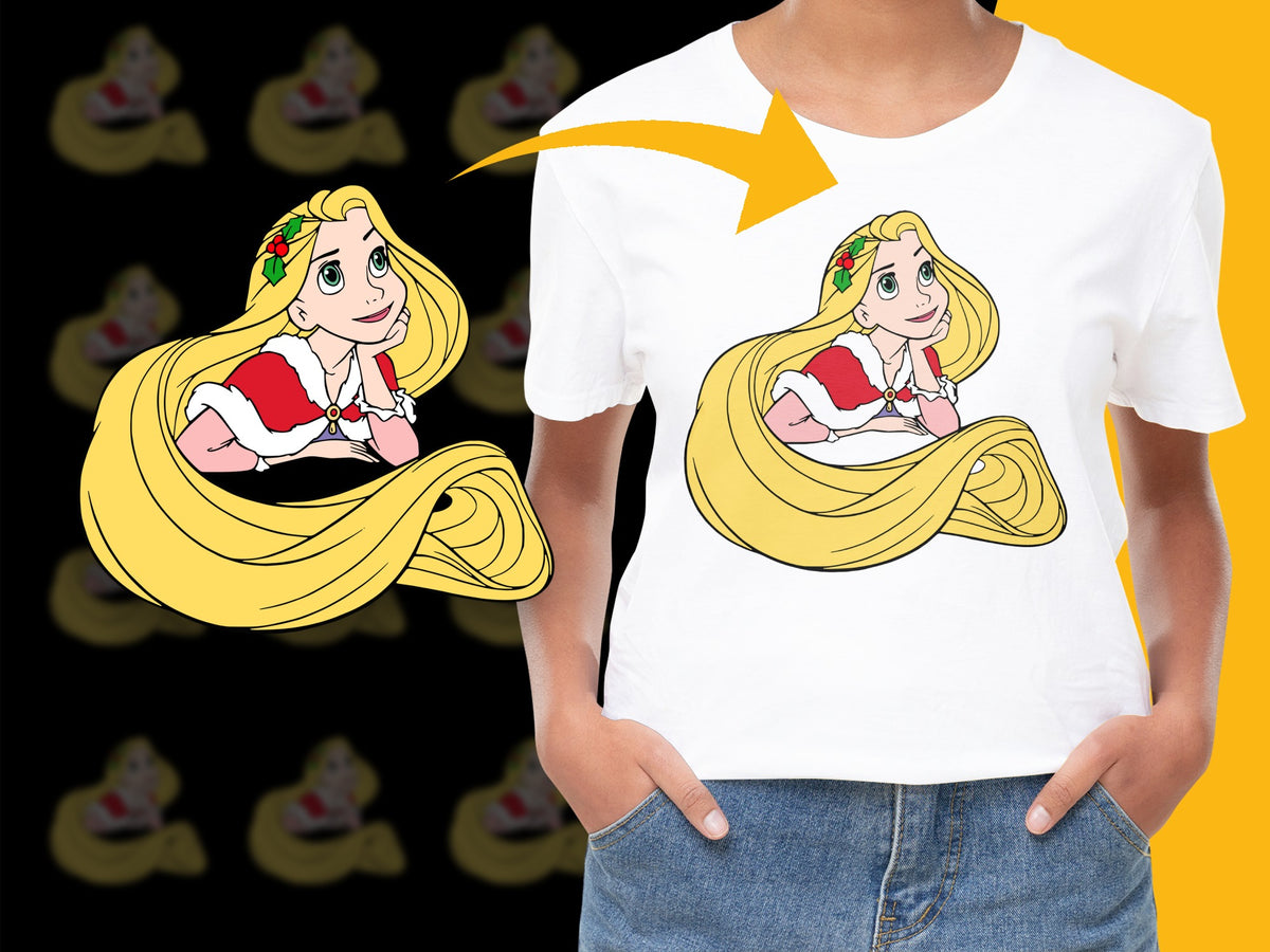 Women's Fairytale Princess T-Shirt, Cartoon Character Tee, Long Blonde Hair, Casual Graphic Tee, Cute Girlfriend Gift Ideas