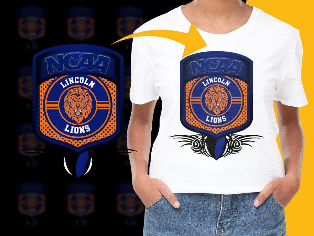 NCAA Lincoln Lions Graphic T-Shirt, Vintage College Logo, Orange Blue, Unisex Casual Wear