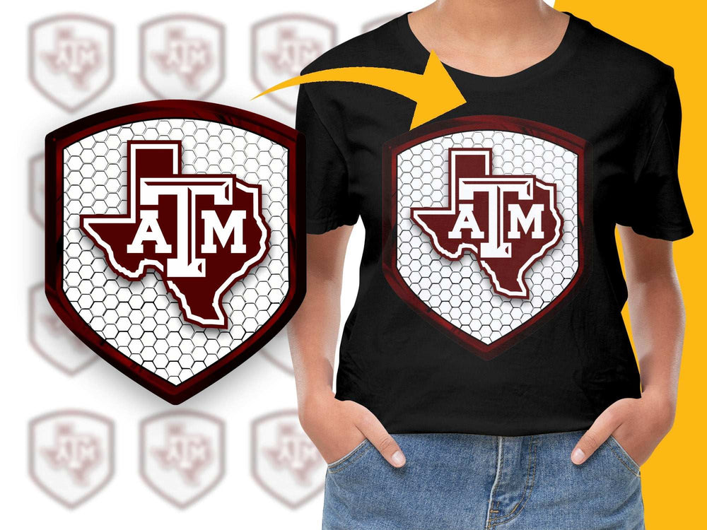Texas AandM Logo T-Shirt, Maroon and White College Sports Fan Apparel, Youth and Adult Sizes Available
