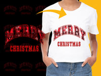 Load image into Gallery viewer, Merry Christmas Red Text Graphic T-Shirt, Festive Holiday Casual Wear, Unisex White Tee for All Ages