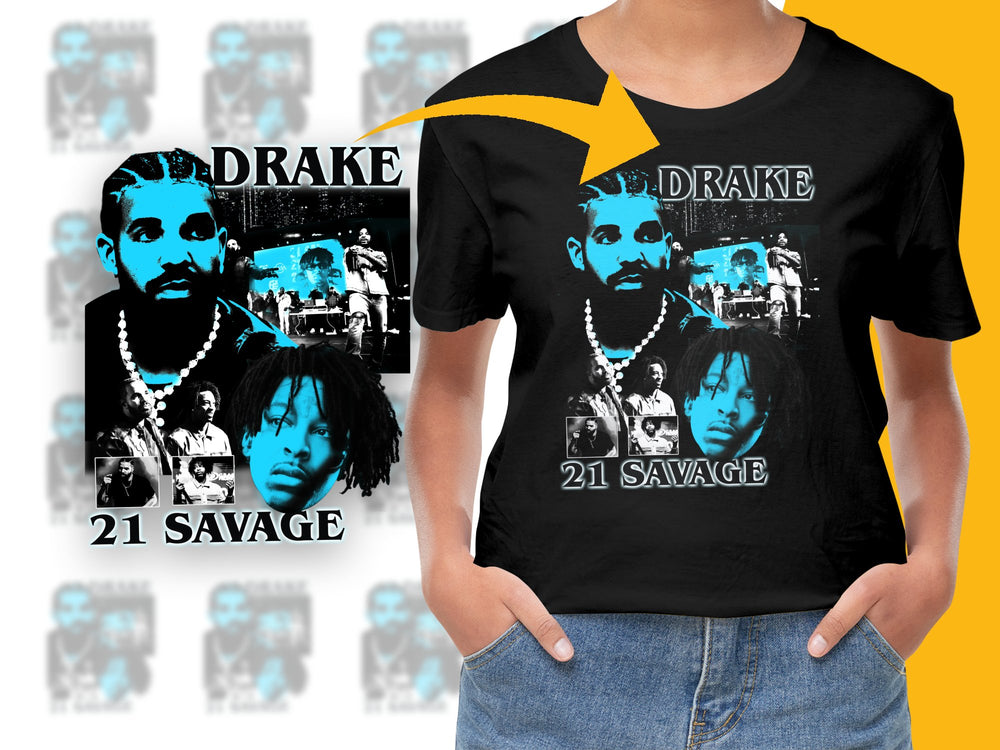 Hip Hop Artist Graphic T-Shirt, Black Tee, Drake and 21 Savage Inspired, Music Fan Merchandise, Trendy Streetwear Style