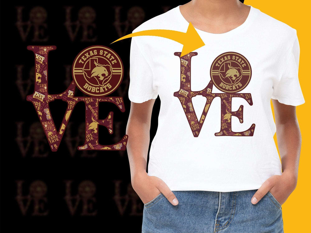 Texas State Love Shirt, Maroon Gold Graphic Tee, Casual College Apparel for Women