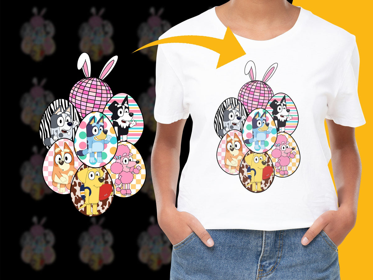 Colorful Cartoon Animal Easter Eggs Printed Kids T-Shirt, Fun Holiday Graphic Tee for Children