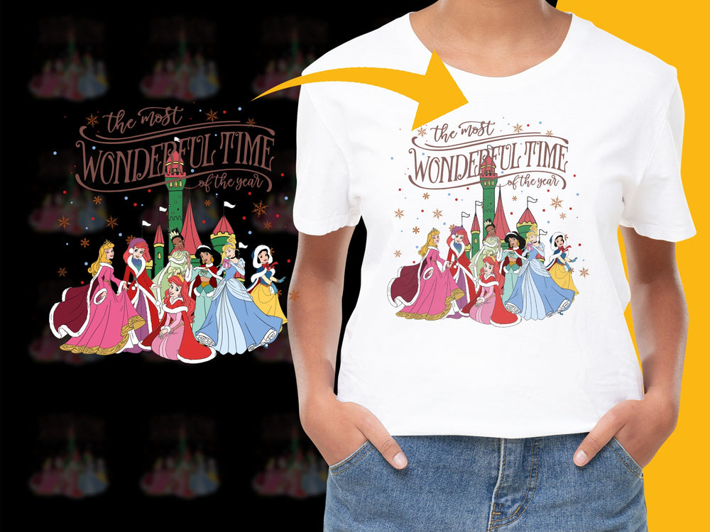 Disney Princess Holiday T-Shirt, Wonderful Time of Year, Christmas Tee for Kids and Adults