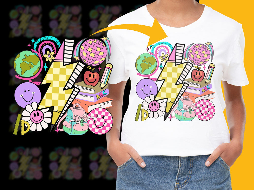 Colorful School Supplies Graphic T-Shirt, Cute Student Tee, Fun Classroom Apparel
