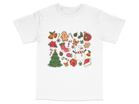 Load image into Gallery viewer, Festive Holiday T-Shirt with Christmas Tree, Snowman and Gingerbread, Unisex Graphic Tee
