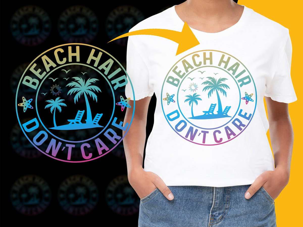 Beach Hair Don't Care T-Shirt, Tropical Palm Graphic, Summer Vacation Tee, Casual Women's Fashion Top