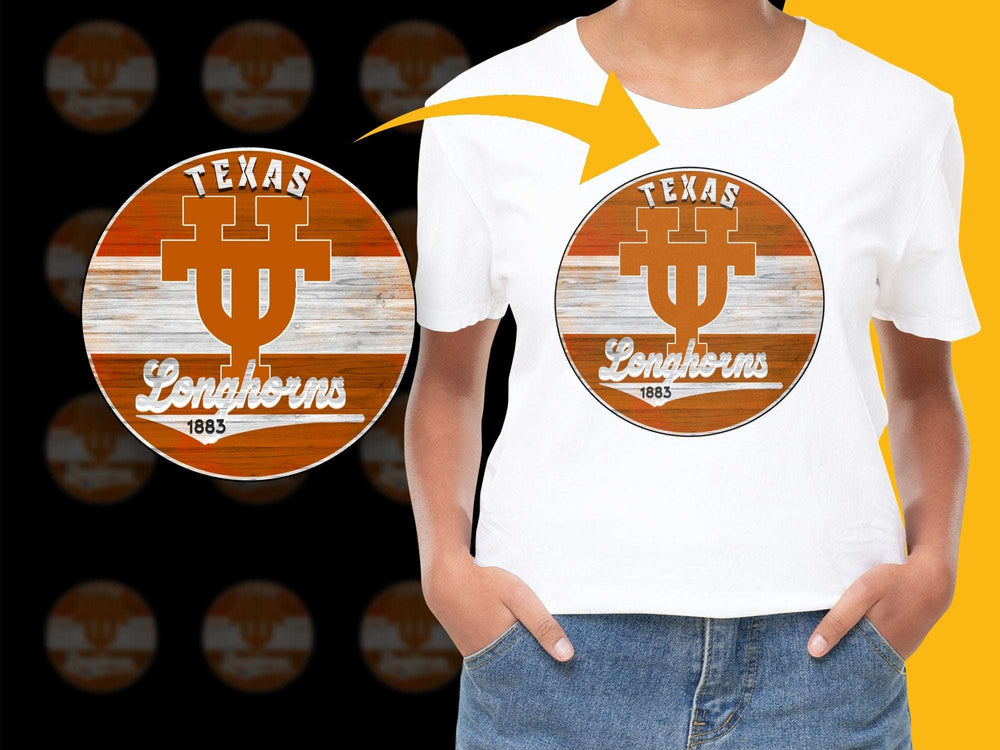 Texas Longhorns Logo T-Shirt, Rustic Wood Design, Sports Fan Apparel, College Football Gear, Unisex Fashion