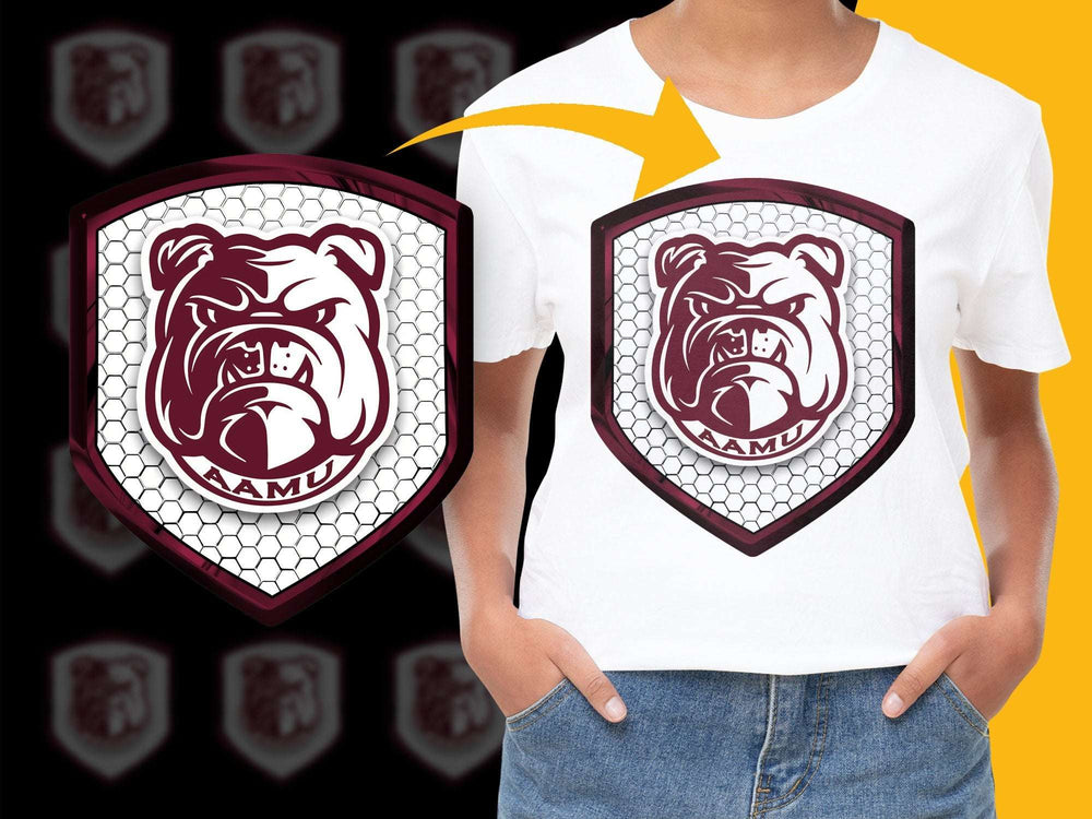 Custom College T-Shirt, AMU Bulldog Crest, Graphic Tee, Unisex School Spirit Wear, Sports Logo Shirt, Trendy Casual Top