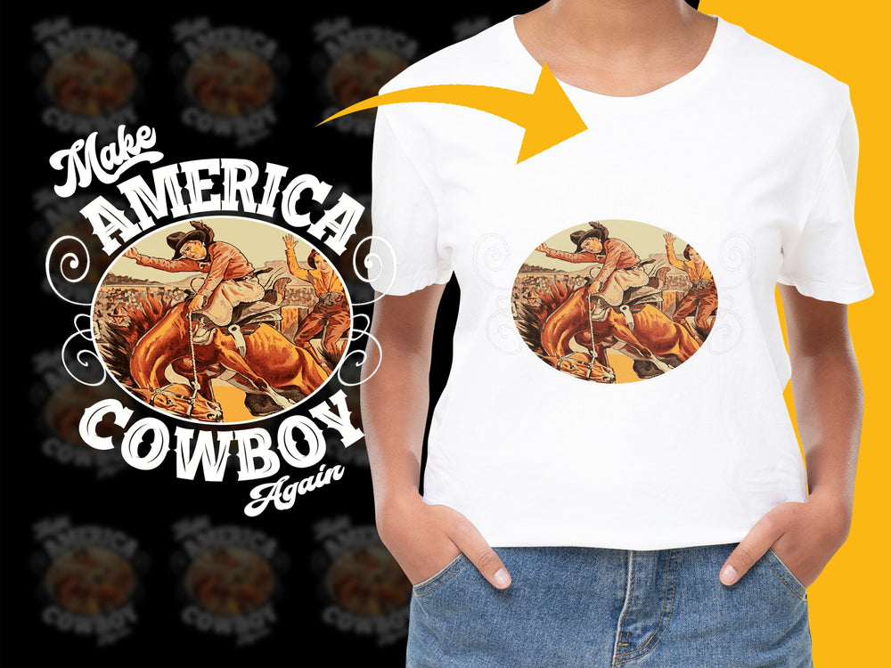 Vintage Cowboy Graphic T-Shirt, Make America Cowboy Again, Unisex Western Tee, Classic Rodeo Style, Gift for Cowboys