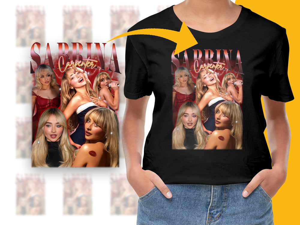 Sabrina Carpenter Photo Collage T-Shirt, Trendy Pop Music Fan Merch, Casual Unisex Tee
