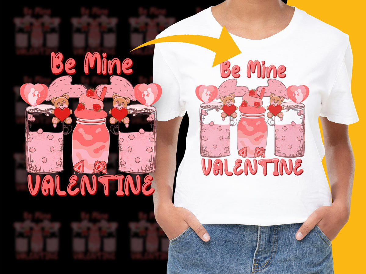 Valentine's Day T-Shirt, Be Mine Hearts and Gift Boxes Graphic Tee, Romantic Gift for Her, Cute Love Shirt Design