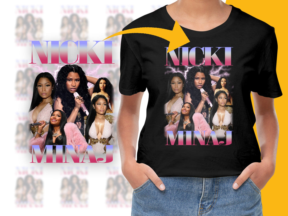 Nicki Minaj Collage T-Shirt, Hip Hop Fan Merch, Women's Stylish Graphic Tee, Celebrity Music Artist Shirt, Trendy Pop Culture Apparel