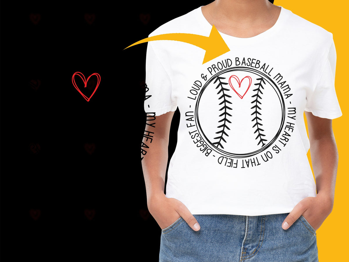 Proud Baseball Mama T-Shirt, Softball Love Heart Graphic Tee, Women's Casual Sports Fan Apparel