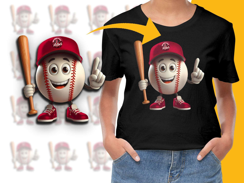 Funny Baseball Character T-Shirt, Casual Sports Tee, Youthful Graphic Shirt, Unique Baseball Fan Apparel