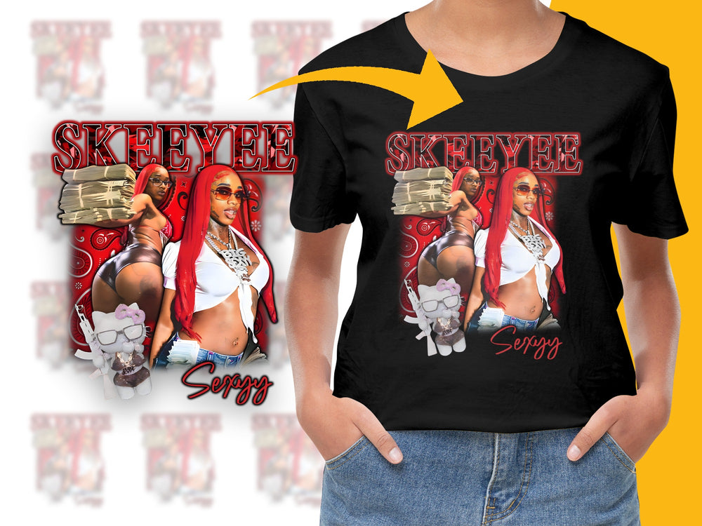 Women's Graphic Tee, Hip Hop Style Red and Black T-Shirt, Urban Streetwear, Casual Fashion Top