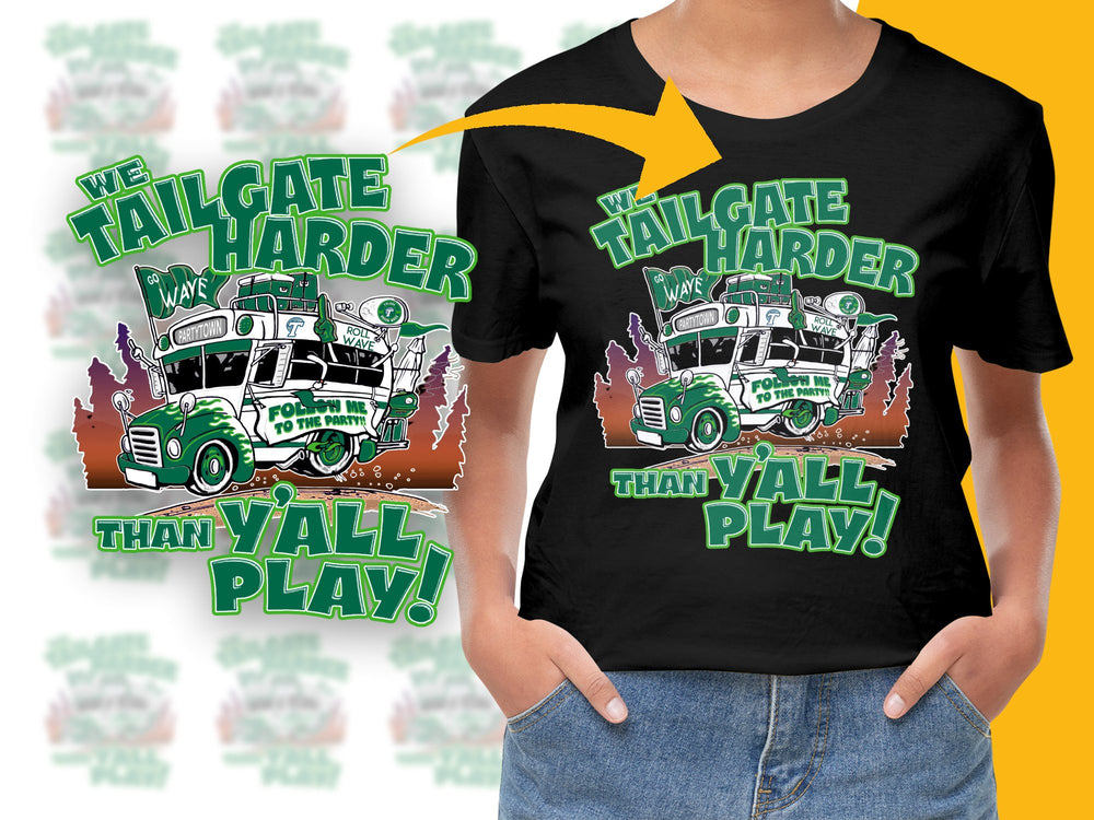 Tailgate Harder Than Y'all Play T-Shirt, Vintage Truck Graphic Tee, Sports Fan Apparel, Unisex Black Cotton Shirt