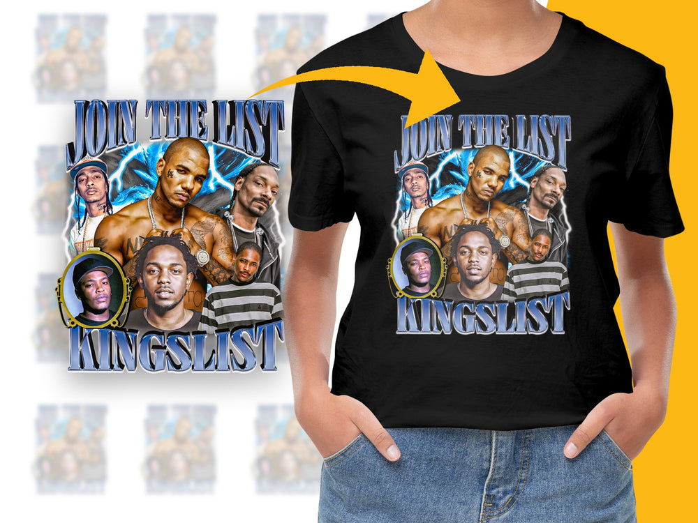 Join The List Kingslist Graphic T-Shirt, Hip Hop Legends, Vintage Style Tee, Men's Fashion, Urban Streetwear, Collector's Item, Unique