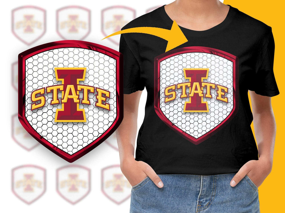 State University Logo T-Shirt, College Team Sports Apparel, Hexagon Pattern, Unisex Black Tee