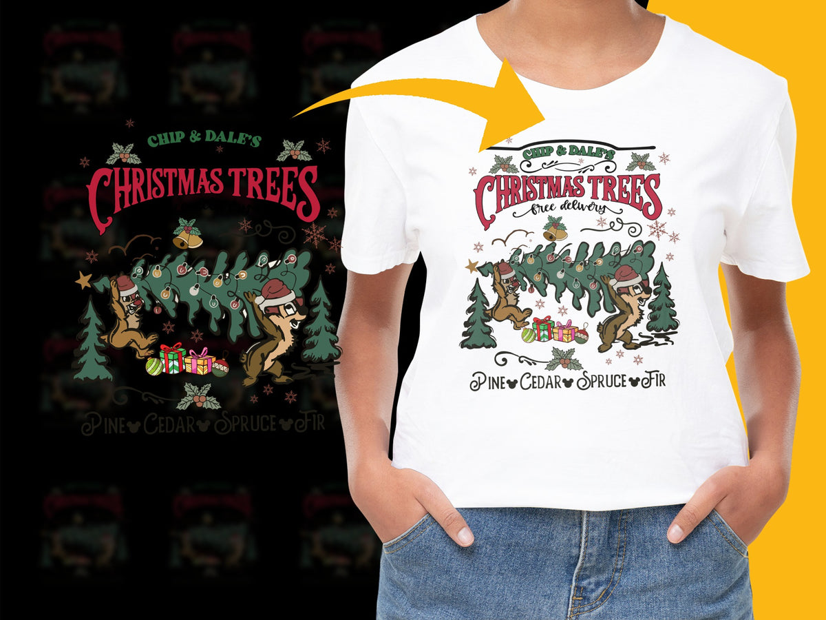 Chip and Dale Christmas Trees T-Shirt, Cute Holiday Graphic Tee, Family Festive Apparel
