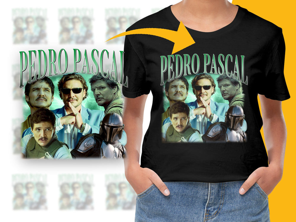 Pedro Pascal Fan T-Shirt, Multiple Images Collage, Actor Tribute Graphic Tee
