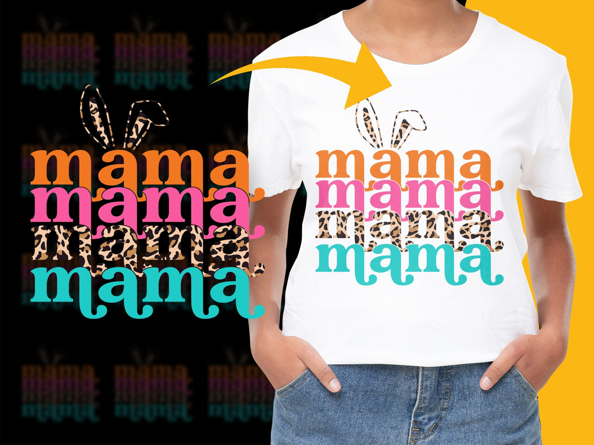 Mama Leopard Print T-Shirt, Colorful Typography Mothers Day Gift, Women's Casual Graphic Tee
