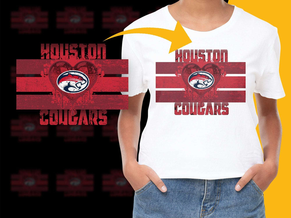 Houston Cougars T-Shirt, Vintage Distressed Logo, College Football Fan Apparel, Red and White Tee