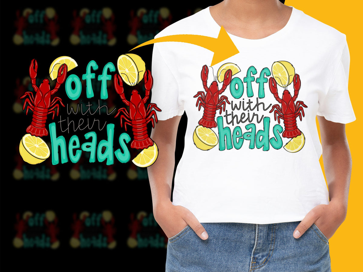 Colorful Off With Their Heads Lobster Graphic T-Shirt, Fun Seafood Lemon Tee for Summer