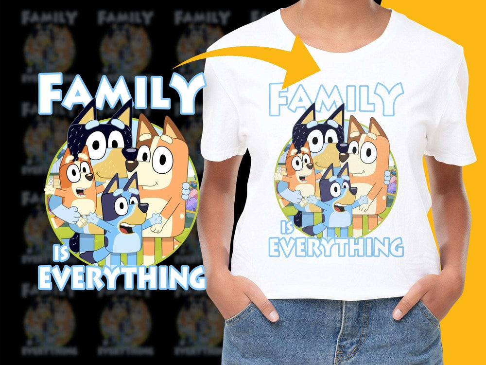 Colorful Family Cartoon Dog T-Shirt, Cute Family is Everything Tee, Kids and Adult Sizes Available