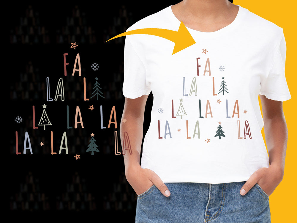 Kids Christmas T-Shirt Fa La La Holiday Trees Graphic Tee Casual Festive Apparel