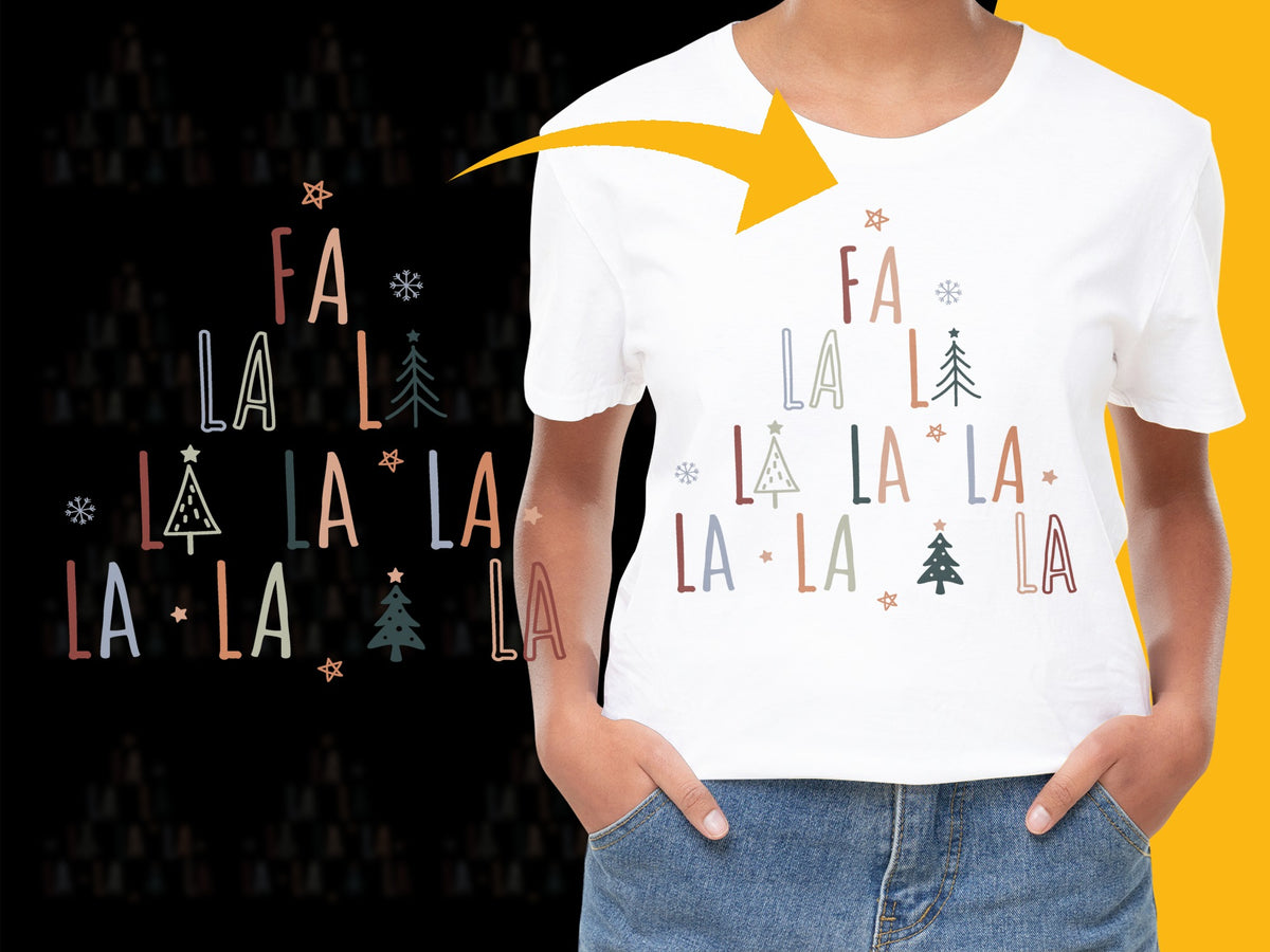 Kids Christmas T-Shirt Fa La La Holiday Trees Graphic Tee Casual Festive Apparel
