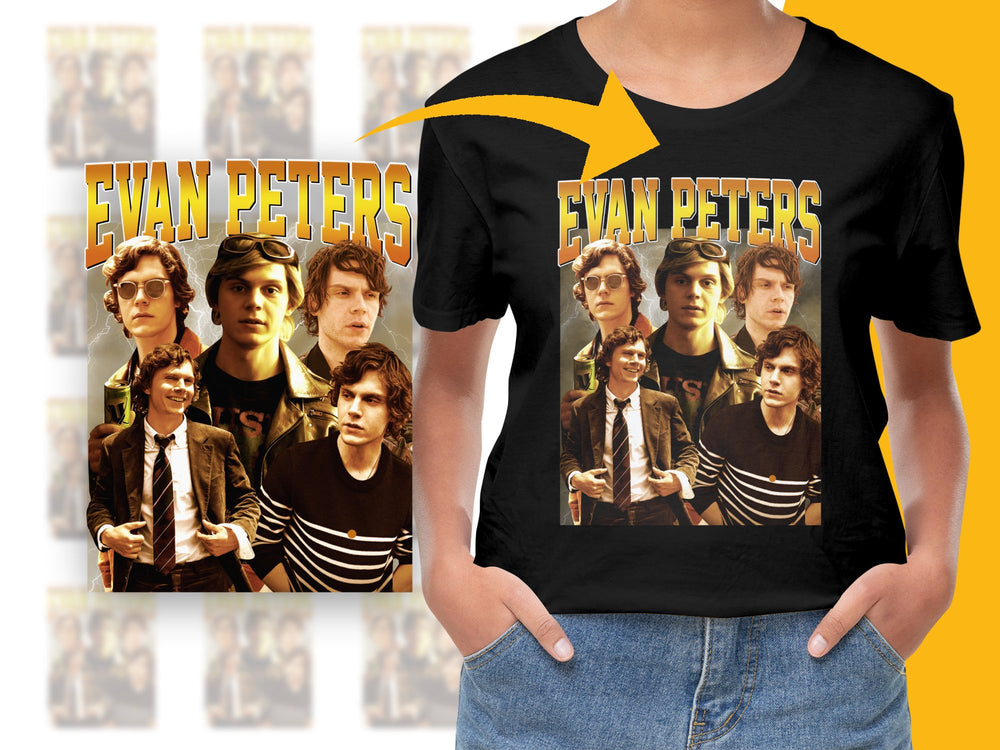 Evan Peters Inspired Graphic T-Shirt, Vintage Style Multiple Portraits Tee, Classic Actor Fan Merchandise, Casual Fashion Top