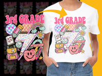 Load image into Gallery viewer, Colorful 3rd Grade T-Shirt, Kids&#39; School Tee, Fun Cartoon Graphics, Rainbow and Pencil Design, Bright Casual Top
