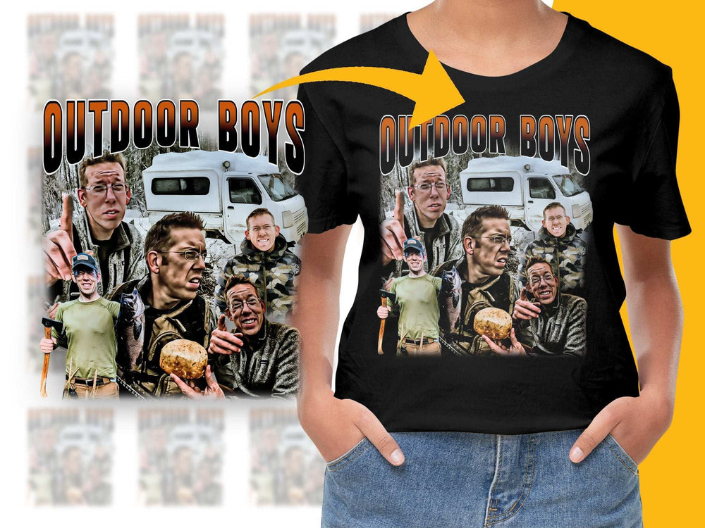 Outdoor Boys Graphic T-Shirt, Adventure Camo Print Tee, Men's Casual Streetwear, Unique Design Fashion Top