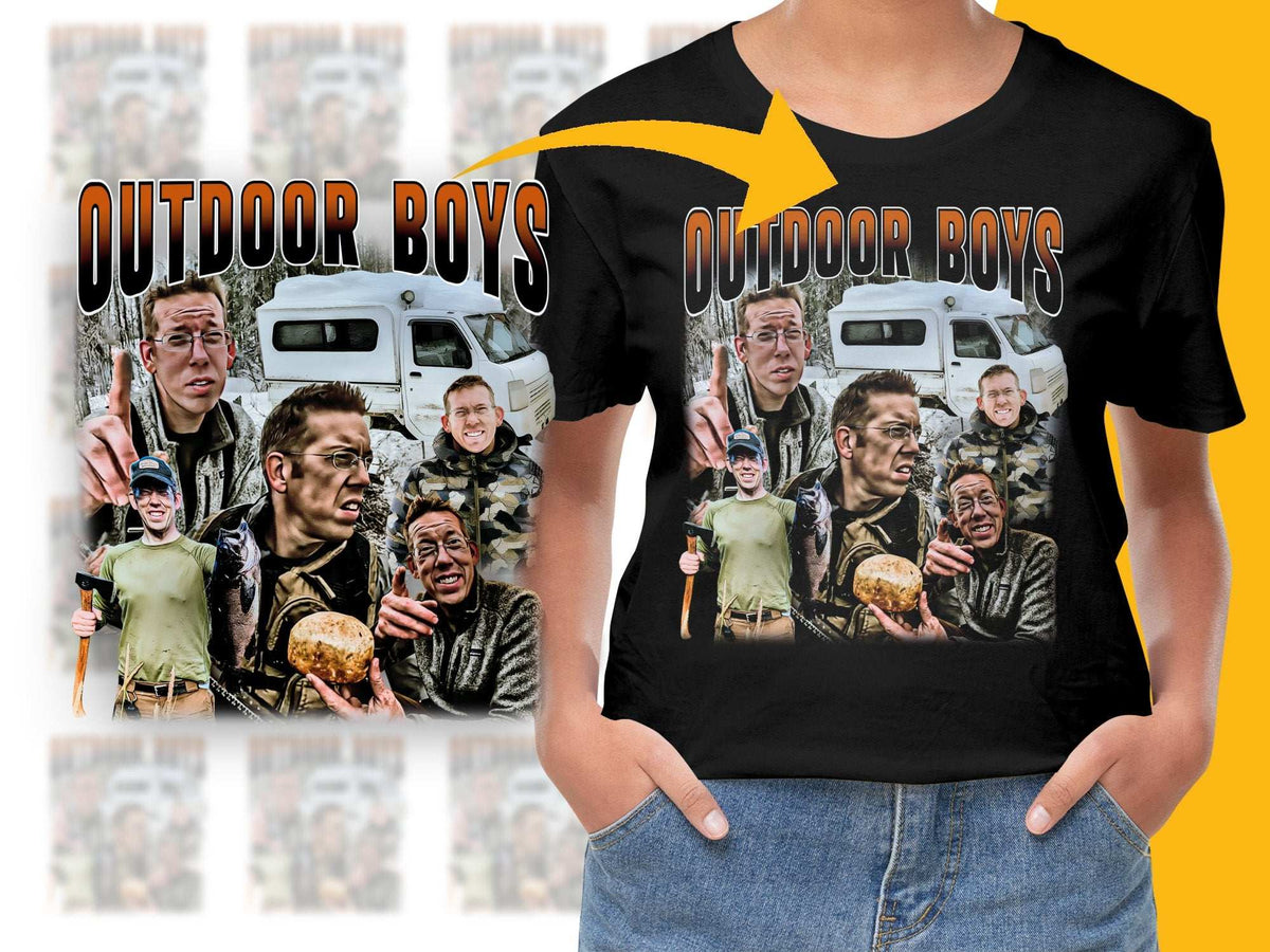 Outdoor Boys Graphic T-Shirt, Adventure Camo Print Tee, Men's Casual Streetwear, Unique Design Fashion Top