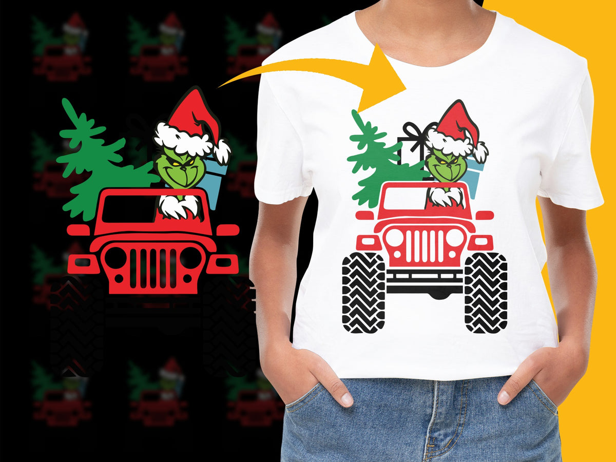 Grinch In Jeep With Tree And Presents Holiday Season Holiday Season PNG File