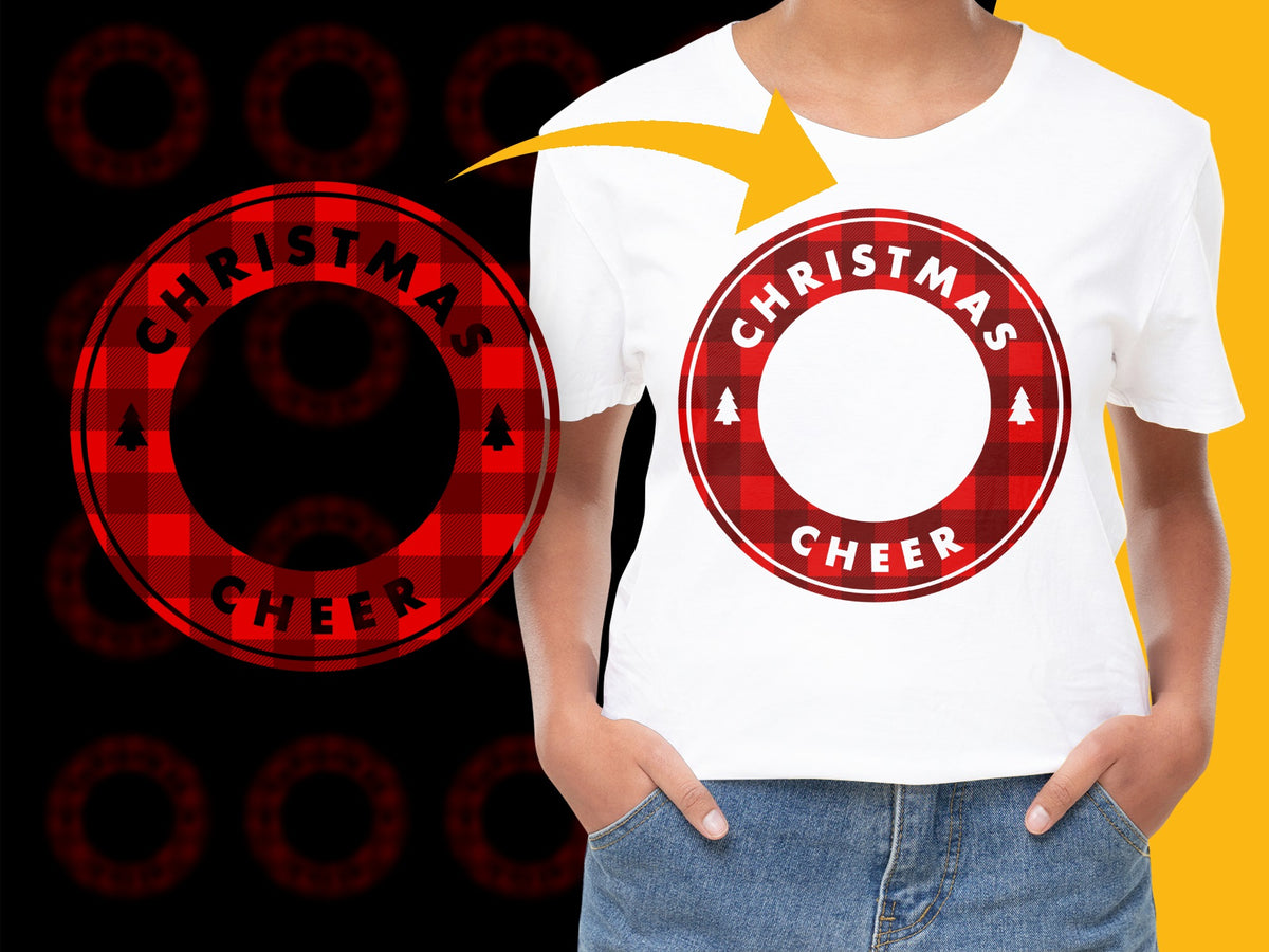Christmas Cheer T-Shirt, Red Plaid Circle Design, Festive Holiday Graphic Tee, Unisex Winter Apparel