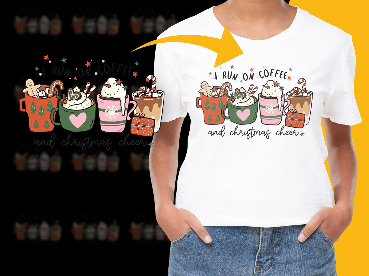 Christmas Cheer Coffee Mug Graphic T-Shirt, Cute Holiday Casual Tee, Festive Winter Apparel for Women and Men