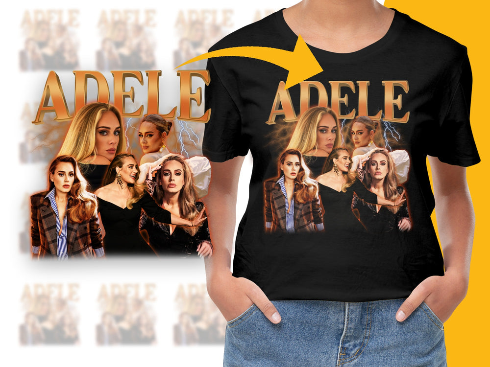 Adele Graphic T-Shirt, Pop Music Fan Tee, Multiple Images Design, Unisex Black Shirt