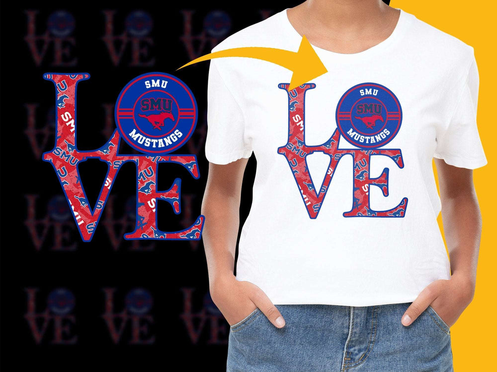 SMU Mustangs Love Graphic T-Shirt, College Sports Fan Apparel, Dallas University Cotton Tee