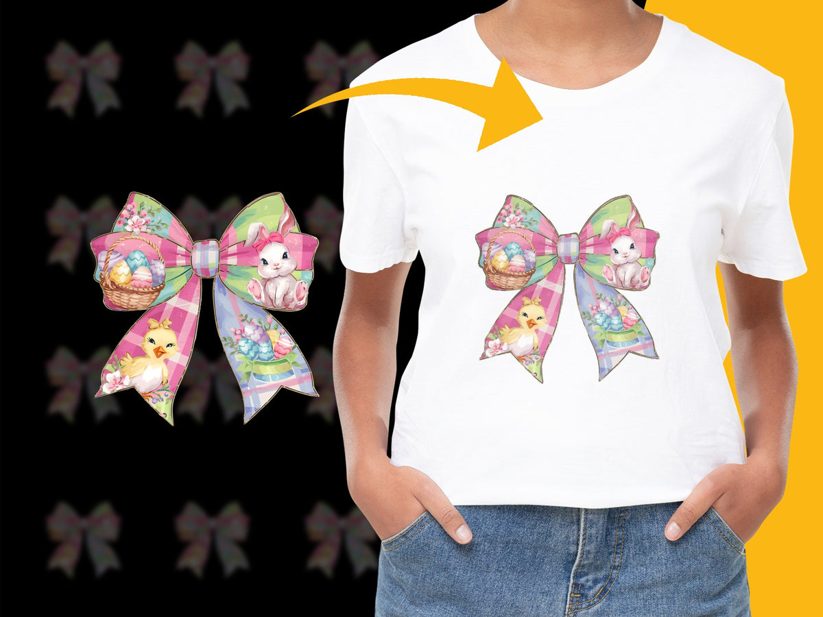 Cute Kitten Easter Basket Bow Hair Accessory, Spring Pastel Colors, Girls Large Ribbon Hair Tie