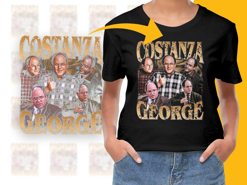 George Costanza T-Shirt, Funny TV Show Character Collage, Graphic Tee, Unisex Black Cotton Shirt
