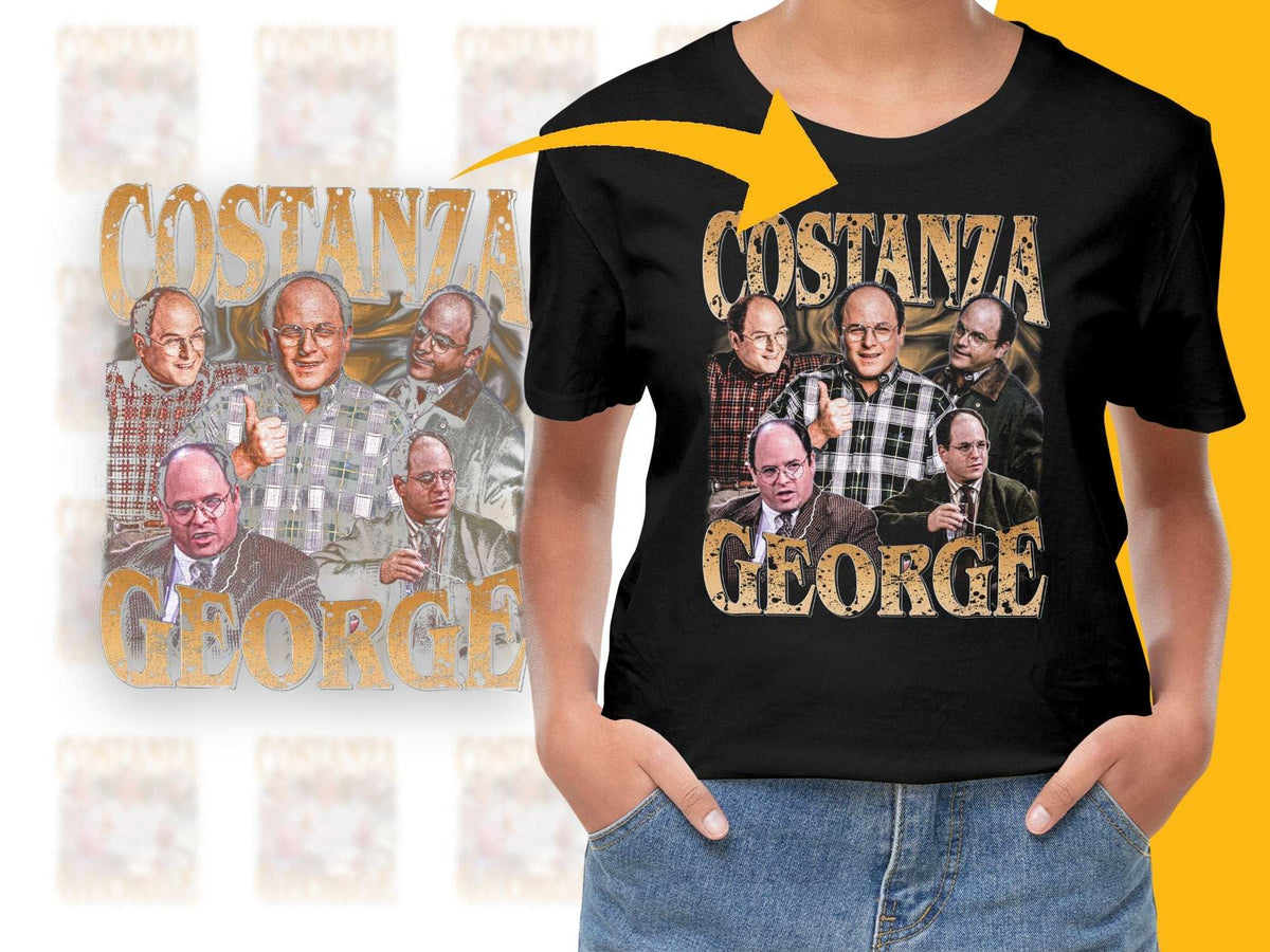 George Costanza T-Shirt, Funny TV Show Character Collage, Graphic Tee, Unisex Black Cotton Shirt